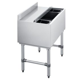 Commercial Ice Bin, 65.1 Qt Max Capacity, 24 x 19 x 33 Inch Stainless Steel Ice Chest with Sliding Lid and Bottle Holders