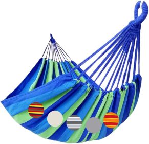 Brazilian Double Hammock 2 Person Extra Large 220x160cm Total Length 330cm Load 500lb Canvas Cotton Hammock for Patio Porch Garden Backyard Loung (size: Blue/Green Stripe   XX-Large)